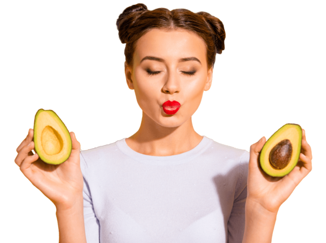 Hämorrhoiden vorbeugen durch Gesunde Ernährung - junge Frau mit Avocados